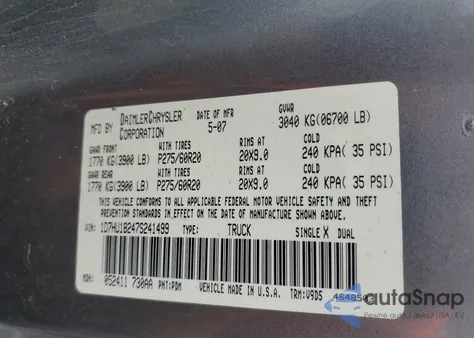 2007 Dodge Ram 1500 St z USA, uszkodzony, nr VIN 1D7HU18247S241499